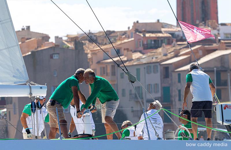 Il Moro di Venezia and town backdrop photo copyright Bow Caddy Media taken at Société Nautique de Saint-Tropez and featuring the Classic Yachts class