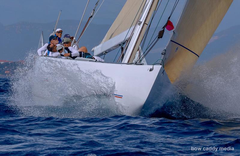 French Kiss heads upwind photo copyright Bow Caddy Media taken at Société Nautique de Saint-Tropez and featuring the Classic Yachts class