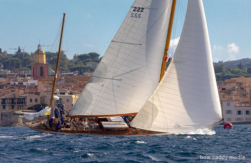 Heading for the finish line photo copyright Bow Caddy Media taken at Société Nautique de Saint-Tropez and featuring the Classic Yachts class