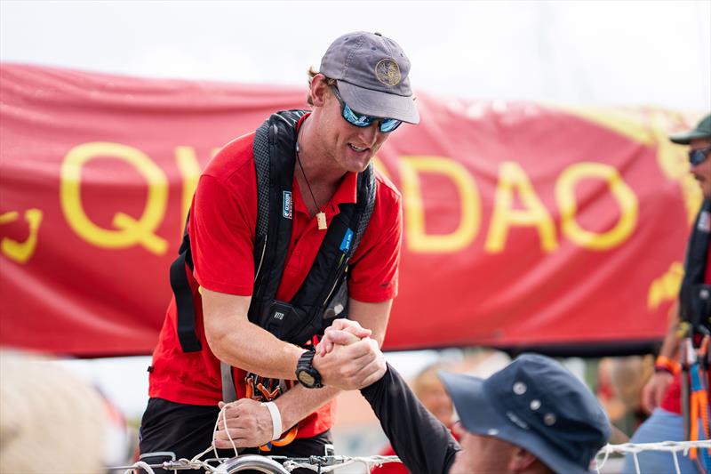 Lucky handshake from the Race Director to AQP Henry on departure from Panama - Clipper Race 12: Come Sea DC Cup photo copyright Brian Carlin / 16 Degrees South taken at  and featuring the Clipper 70 class