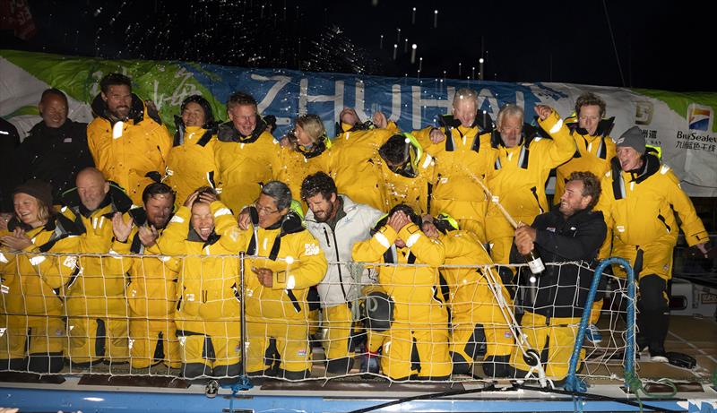 Champagne celebrations for Zhuhai - Clipper Round the World photo copyright Martin Shields taken at  and featuring the Clipper 70 class