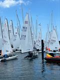 An on-water traffic jam on Saturday during Kieler Woche when five fleets are released to launch at once © Martin Pascoe