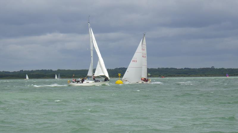 Drumbeat (651) and Firefly (903) at the windward mark during the Lymington Contessa Open photo copyright A Beeton taken at Lymington Town Sailing Club and featuring the Contessa 32 class