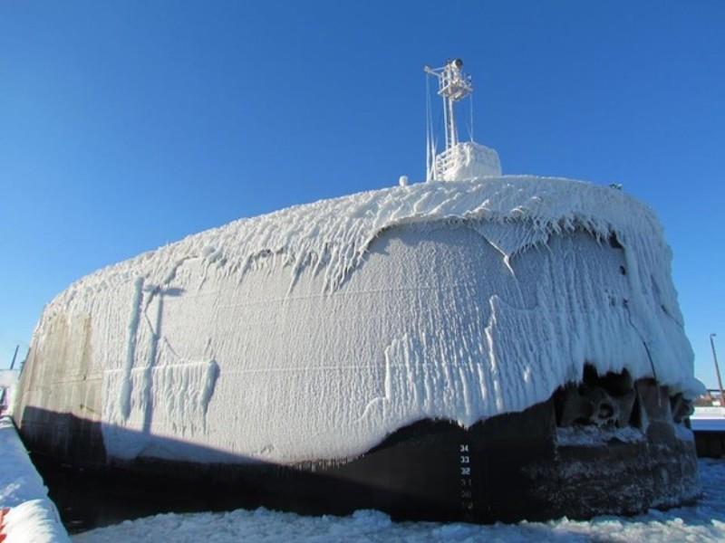 Ice is shown coating the bow of the Walter J. McCarthy as she entered the Soo Locks earlier this week with 67,507 tons of iron ore on her way to Zug Island photo copyright U.S. Army Corps of Engineers, Detroit District taken at  and featuring the Cruising Yacht class