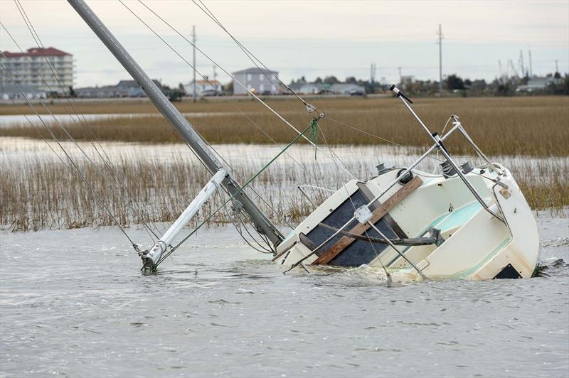 Derelict sailboat just outside Beaufort Harbor. BoatUS Foundation NOAA Grant to remove derelict vessels and fishing nets from Beaufort Harbor in Beaufort, North Carolina. November 2018 working with TowBoatUS Beaufort - photo © ADVs