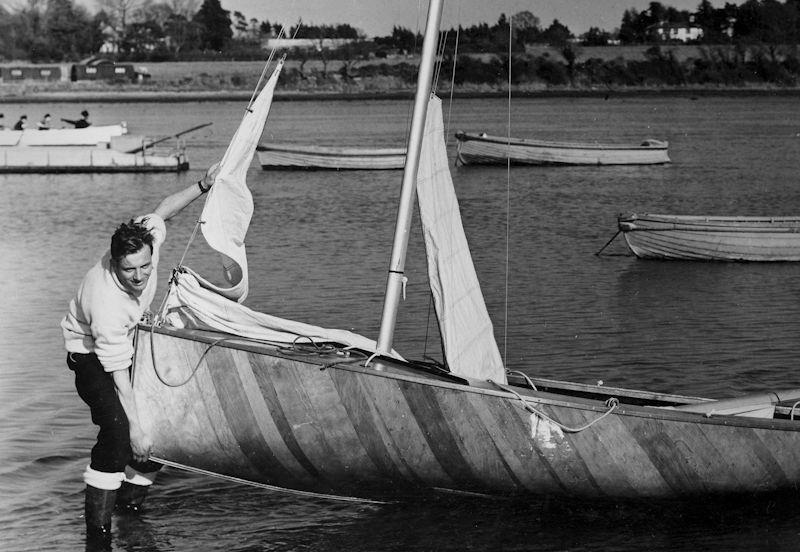 Charles Currey launching his Firefly on the Fairey Marine slipway at Hamble - photo © Dougal Henshall