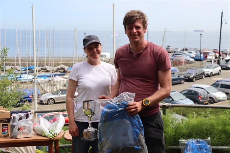 Yvonne Pike giving the Sprint 15 Southern Championship trophy to Paul Grattage at Shanklin photo copyright Mary Howie-Wood taken at Shanklin Sailing Club and featuring the Dart 15 class