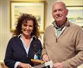 PY Fleet, 3rd Overall, Sarah Dwyer (Aero) with DMYC Commodore Derek Gill. Viking Marine Frostbites Series Series 1 prize-giving © Frank Miller