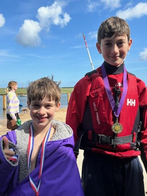 Fred and Sam Worsley with their medals - Junior Race at Overy Staithe photo copyright Jennie Clark taken at Overy Staithe Sailing Club and featuring the Dinghy class