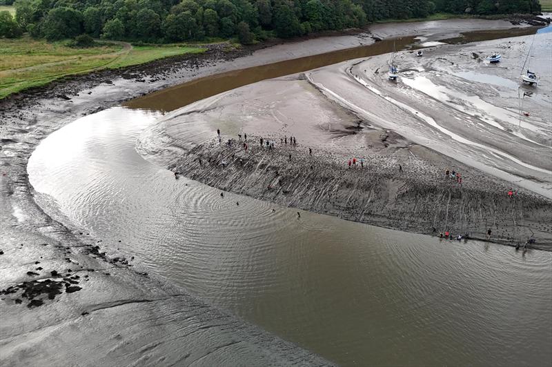 Seagull's eye view of Mudlark mud slide at low tide into the River Urr - Solway Yacht Club's Cadet Week - photo © Finlay Train