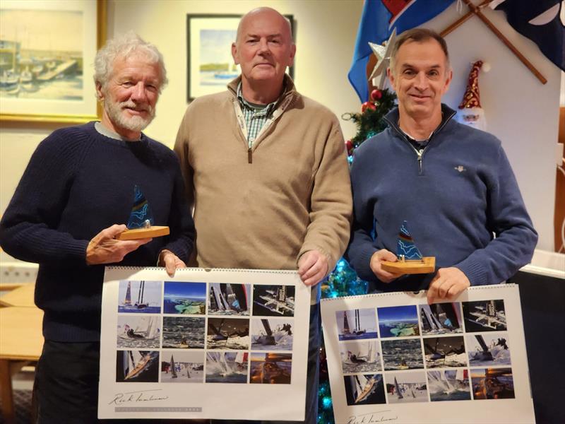 PY Fleet, 2nd Overall, Norman Lee (L) and Alan Leddy (R) (GP14) with DMYC Commodore, Derek Gill. Viking Marine Frostbites Series Series 1 prize-giving photo copyright Frank Miller taken at Dun Laoghaire Motor Yacht Club and featuring the Dinghy class