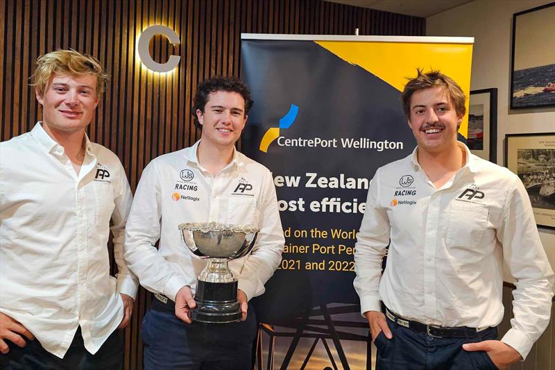 The winning crew of Eli Liefting, Jack Frewin and Oliver Lloyd (RNZYS) won the 2024 centreport Youth International Match Racing Championship - June 2024 - Royal Port Nicholson YC, Wellington photo copyright Dion Mead taken at Royal Port Nicholson Yacht Club and featuring the Elliott 6m class