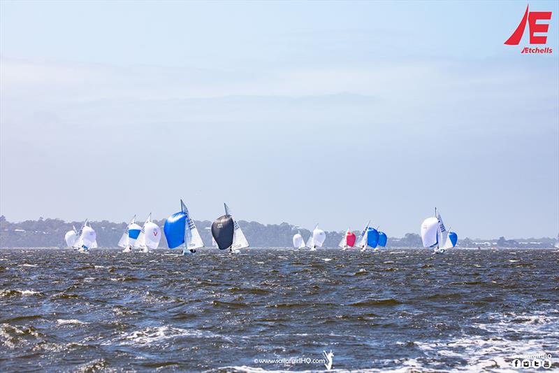 The fleet heading into the finish of race 1 on Lake King - Etchells Australian Championship - photo © Nic Douglass @sailorgirlhq