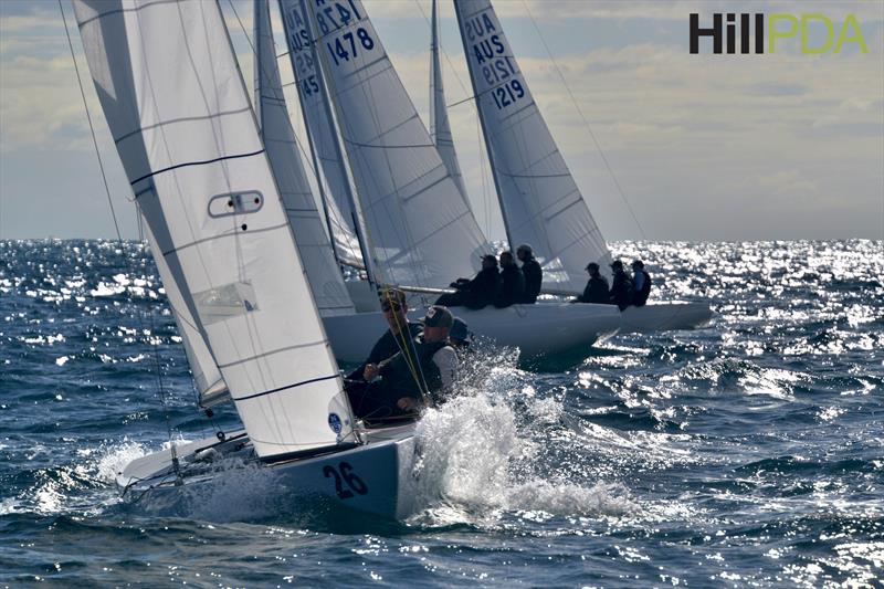 Magpie (G Taylor) and (Triad2020) J Bertrand on Day 3 of the Etchells Australasian Championship at Mooloolaba photo copyright Keynon Sports Photos taken at Mooloolaba Yacht Club and featuring the Etchells class