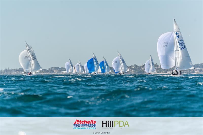 The fleet downwind on day 4 of the 2024 Etchells World Championships - photo © Alex Dare, Down Under Sail