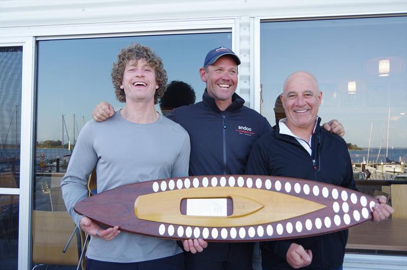 Magpie celebrating their Nationals win ahead of a world championship at home - can they go back to back - photo © Jeanette Severs / Metung Yacht Club