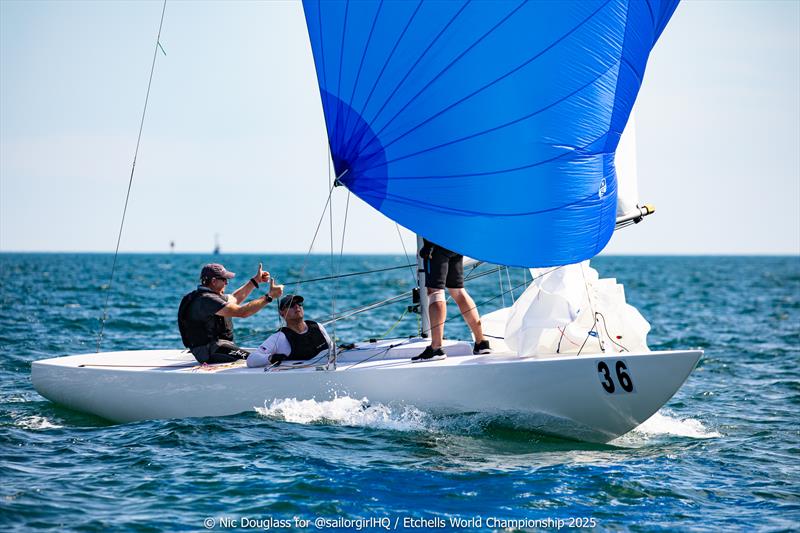 Two thumbs up from Nigel Abbott on his day after birthday win - Etchells World Championship 2025 Day 2 - photo © Nic Douglass @sailorgirlHQ