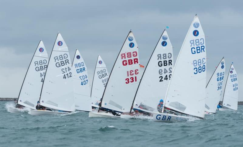 Start of Race 1 on Day 1 at the 2021 UK Europe National Championships photo copyright Linus Etchingham taken at Weymouth & Portland Sailing Academy and featuring the Europe class