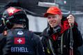 Nathan Outteridge,  Switzerland SailGP Team, speaks with Stuart Bithell, wing trimmer of Switzerland SailGP Team, during a break in racing on Race Day 1 of the Great Britain Sail Grand Prix | Plymouth in Plymouth, England © Jon Buckle/SailGP