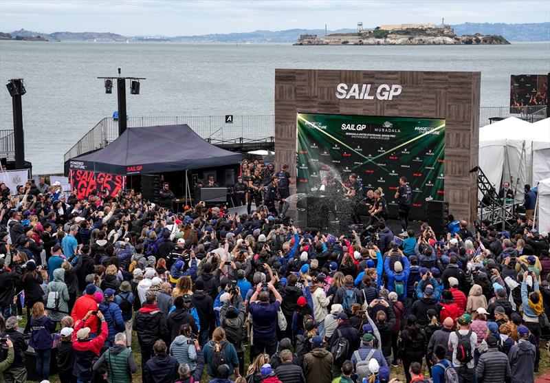 Australia SailGP Team lift the trophy after winning The Championship on Race Day 2 of San Francisco SailGP, Season 2 in San Francisco, USA photo copyright Adam Warner for SailGP taken at Golden Gate Yacht Club and featuring the F50 class
