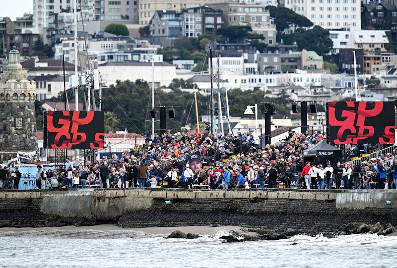 Spectators look on from the stands on Race Day 2 of San Francisco SailGP, Season 2 photo copyright Ricardo Pinto for SailGP taken at Golden Gate Yacht Club and featuring the F50 class