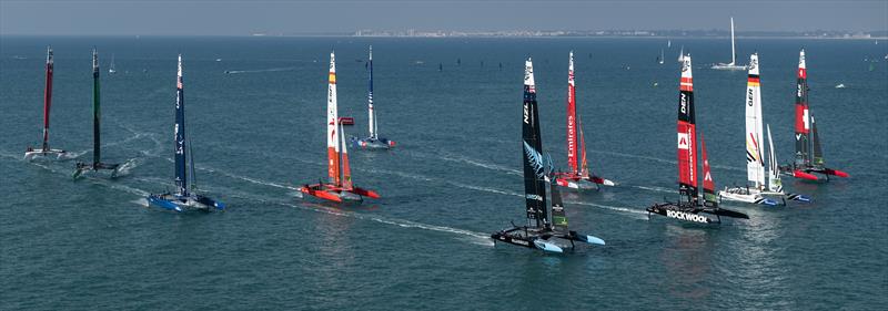 NZ Sail GP team lets the fleet in a Practice Session ahead of Spain SailGP, October 13, 2023 photo copyright Ricardo Pinto/SailGP taken at Real Club Náutico de Cádiz and featuring the F50 class