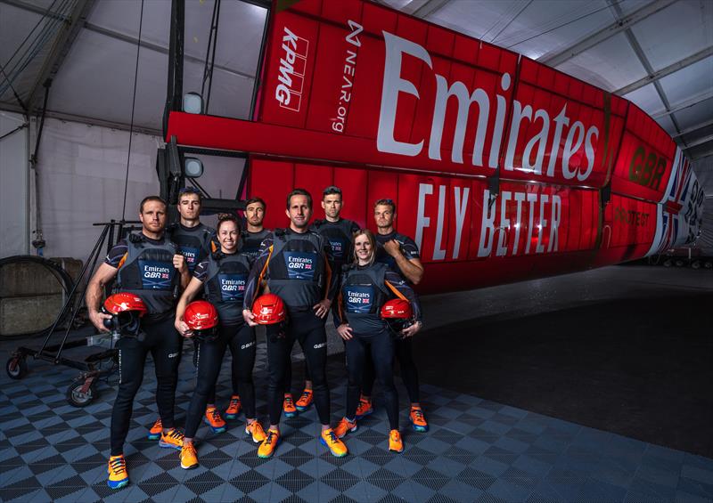 The Emirates Great Britain SailGP Team alongside their new wing of their F50 catamaran  Sydney, Australia photo copyright Bob Martin/SailGP taken at Royal Sydney Yacht Squadron and featuring the F50 class