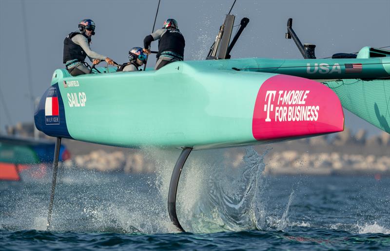 USA SailGP Team helmed by Taylor Canfield in action on Race Day 2 of the Emirates Dubai Sail Grand Prix presented by P&O Marinas in Dubai, UAE - photo © Ricardo Pinto for SailGP