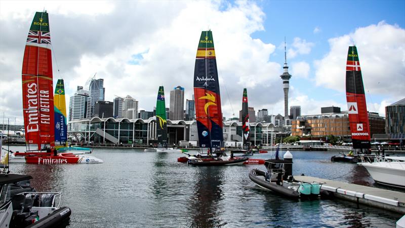 On moorings ahead of Practice Session - Day 5 - Auckland SailGP - January 14, 2024 - photo © Richard Gladwell - Sail-World.com/nz