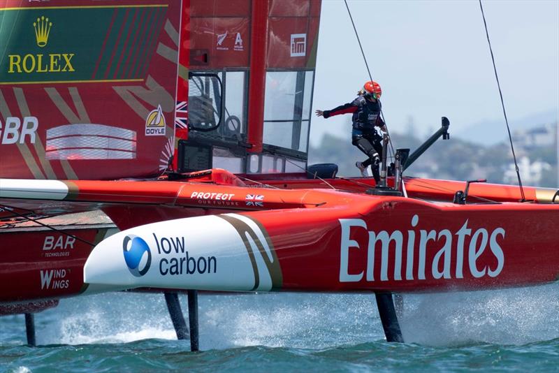 Hannah Mills crosses the platform on Emirates GBR - ITM New Zealand SailGP - January 19,2025uary - photo © Felix Diemer/Rolex /SailGP