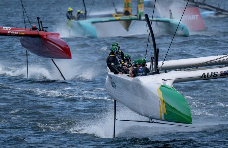 Australia leads Spain - Race Day 2 -  KPMG Australia Sail Grand Prix - Sydney, Australia - February 9, 2025 photo copyright Jon Buckle/SailGP taken at Royal Sydney Yacht Squadron and featuring the F50 class