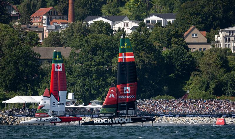 Canada NorthStar SailGP Team helmed by Giles Scott and ROCKWOOL Denmark SailGP Team helmed by Nicolai Sehested in action on Race Day 1 of the Germany Sail Grand Prix in Sassnitz, Germany - photo © Jonathan Nackstrand for SailGP