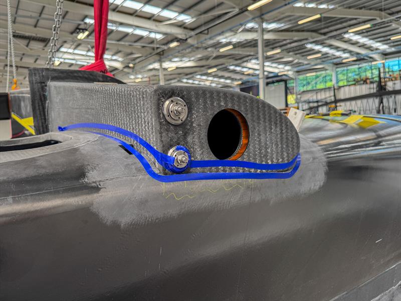 Main crossbeam socket into which the beam is inserted and secured with two bolts - SailGP Technologies, Southampton, July 2025 photo copyright Richard Gladwell / Sail-World.com / nz taken at Portsmouth Sailing Club and featuring the F50 class