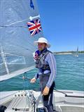 Cameron Tweedle between races in Hayling Bay during the 2023 UK Finn Nationals &copy; Own photo