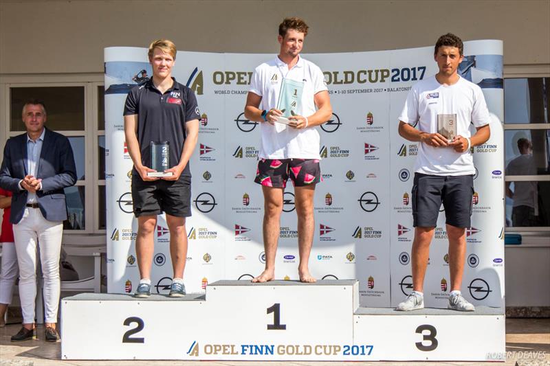 (l-r) Oskari Muhonen, Facundo Olezza, Henry Wetherell at the 2017 Opel Finn Gold Cup at Lake Balaton - photo © Robert Deaves