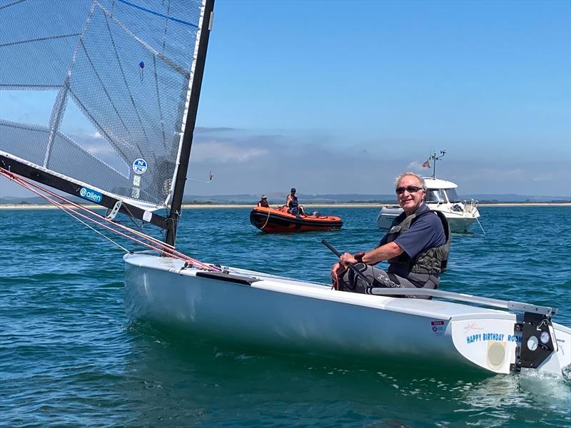 Rodney Cobb sailing his Finn in Chichester Harbour in 2023 photo copyright Maria Pettit taken at Hayling Island Sailing Club and featuring the Finn class