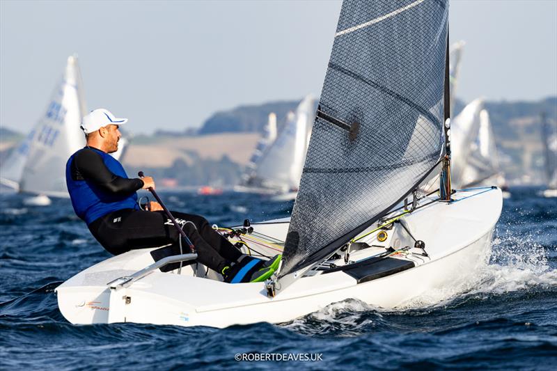 Allesandro Marega, ITA on day 3 of the 2024 Finn Gold Cup photo copyright Robert Deaves / www.robertdeaves.uk taken at Sailing Aarhus and featuring the Finn class