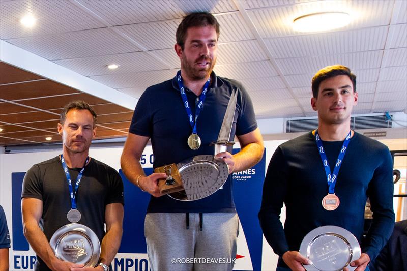 Podium at the 2024 Finn Open European Championship photo copyright Robert Deaves / www.robertdeaves.uk taken at Yacht Club de Cannes and featuring the Finn class