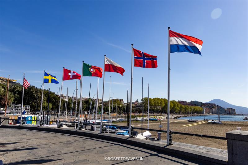 Flag ceremony - 2025 Open & U23 Finn European Championship in Naples photo copyright Robert Deaves taken at Circolo del Remo e della Vela Italia and featuring the Finn class