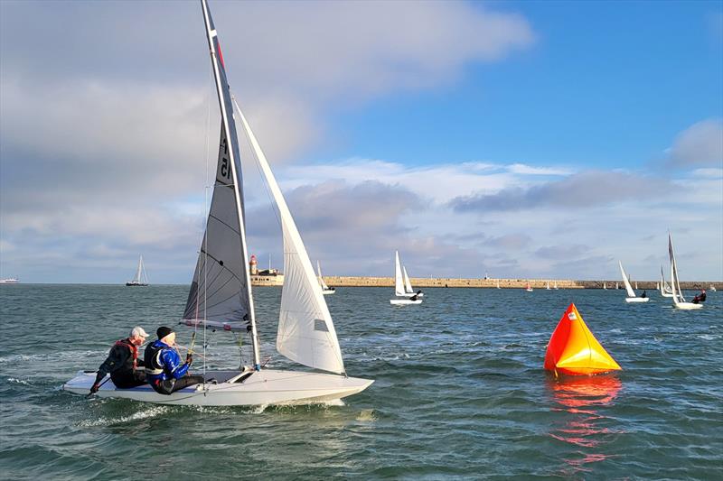 Frank Miller and Neil Cramer negotiate the first weather mark - Viking Marine Dun Laoghaire Frostbites week 1 - photo © Ian Cutliffe