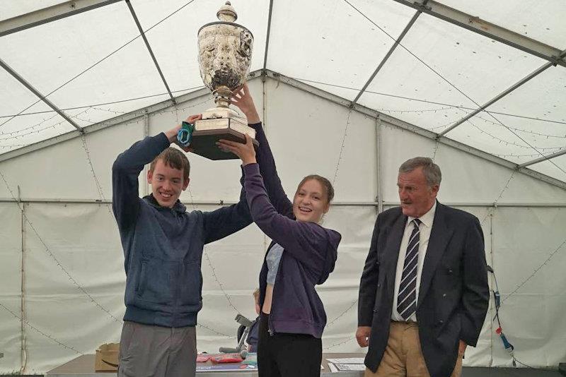 Patrick Hill and Amelia Gaye lift the Mount Haes Trophy - NSSA National Youth Regatta at Bassenthwaite - photo © Terry Crawley