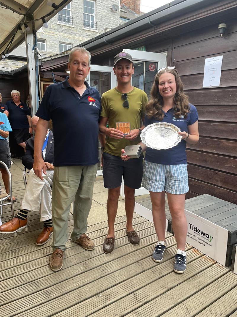 Firefly Nationals 2025 at Lyme Regis - Jenny Smallwood and Philip Aldhous win the Deben Ladies Trophy photo copyright Jo Mason taken at Lyme Regis Sailing Club and featuring the Firefly class