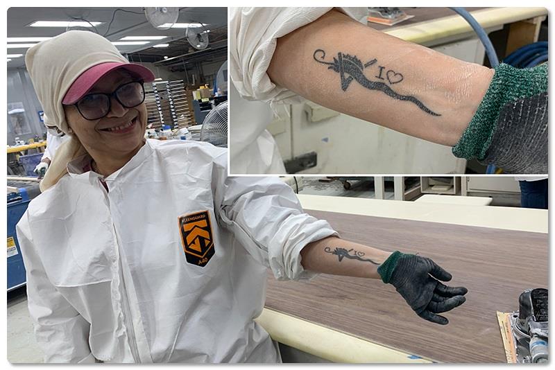 Finish Sander Nina Carcache's forearm tattoo photo copyright Viking Yachts taken at  and featuring the Fishing boat class