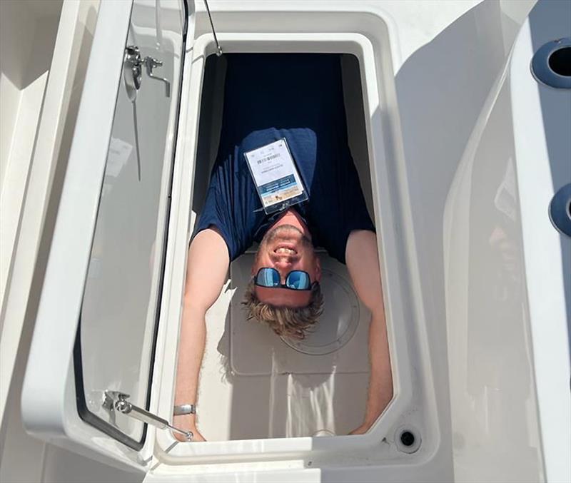 This is Invincible's Oliver Huntsman in one of the fish wells aboard the Invincible 37 powercat - N.B. Oliver is six foot five in the old language - just shy of 2m! photo copyright Invincible Boats taken at  and featuring the Fishing boat class