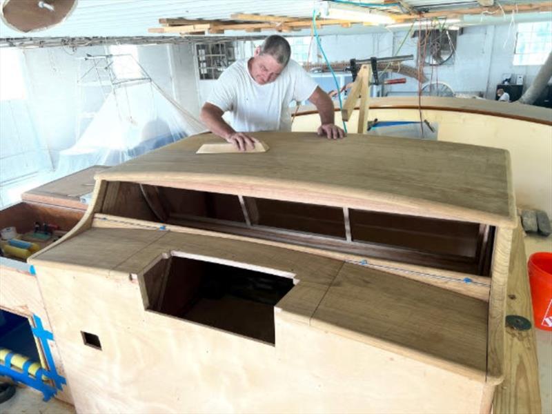 Hull #7 - Clarke prepping bridge console - photo © Michael Rybovich & Sons