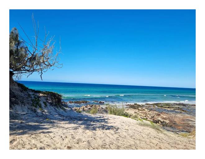 Spectacular views to seaward of Ngkala Rocks on Fraser. The seas were dead flat, but the surf fishing was tough at times. Many thanks to local lad, Wayne for this shot - photo © Fisho's Tackle World