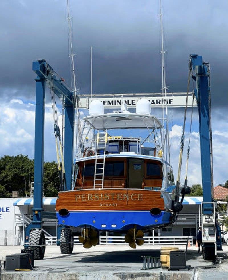 Hull #7 - Launching with new boot top - photo © Michael Rybovich & Sons