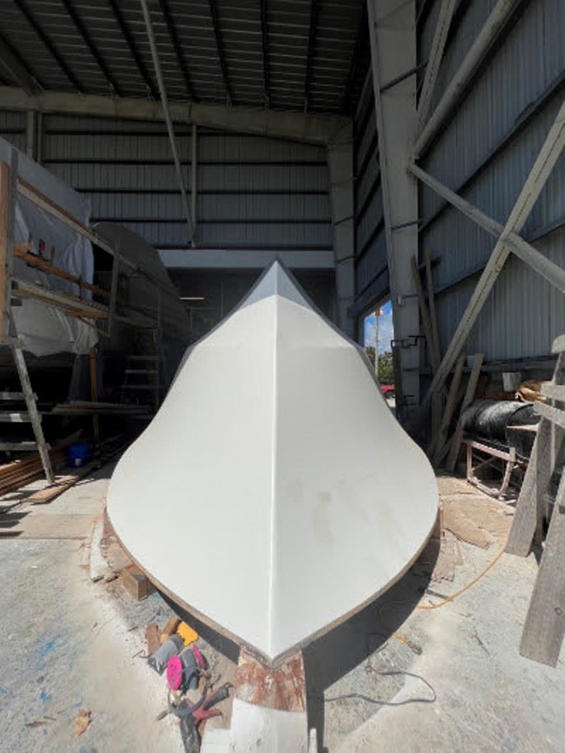 Hull #10 - Hull in finish primer - photo © Michael Rybovich & Sons