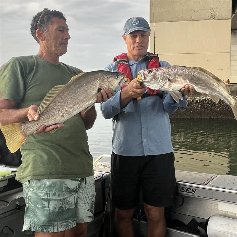 My mate Paul and I chasing Mulloway underneath the Captain Cook Bridge. Some good pylons holding lots of small baitfish photo copyright Andrew Ettingshausen taken at  and featuring the Fishing boat class