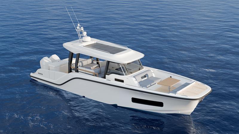 Wayfinder 38 - Bow perspective open fishing wetbar water - photo © AIATA